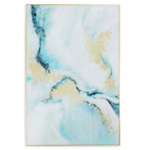 Quadro Vidro Abstrato Azul e Amarelo